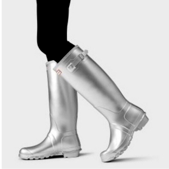Hunter Other - Hunter Original Kids Cosmic Rainboots Snow Tall Glitter Metallic Silver Girls 1